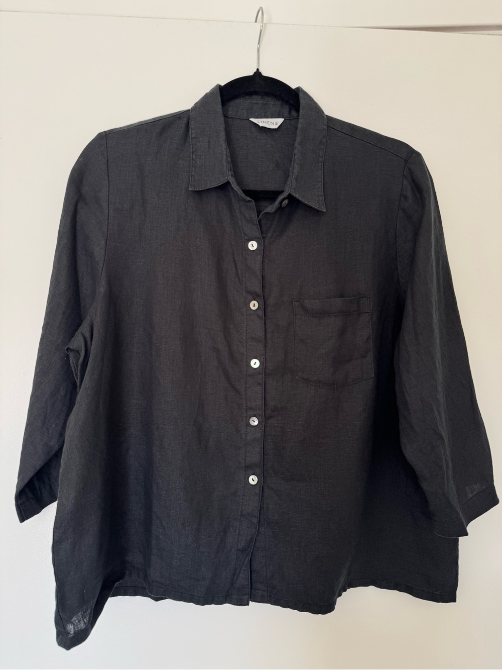 LINEN # Black Linen Button Down Shirt Size 6